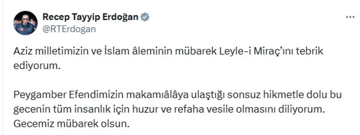 cumhurbaskani erdogandan mirac kandili mesaji 0 1XFYv7TS